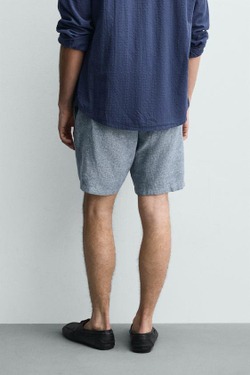ZARA ШОРТЫ REGULAR FIT ИЗ РЕЛЬЕФНОЙ ТКАНИ, СИНИЙ/БЕЛЫЙ