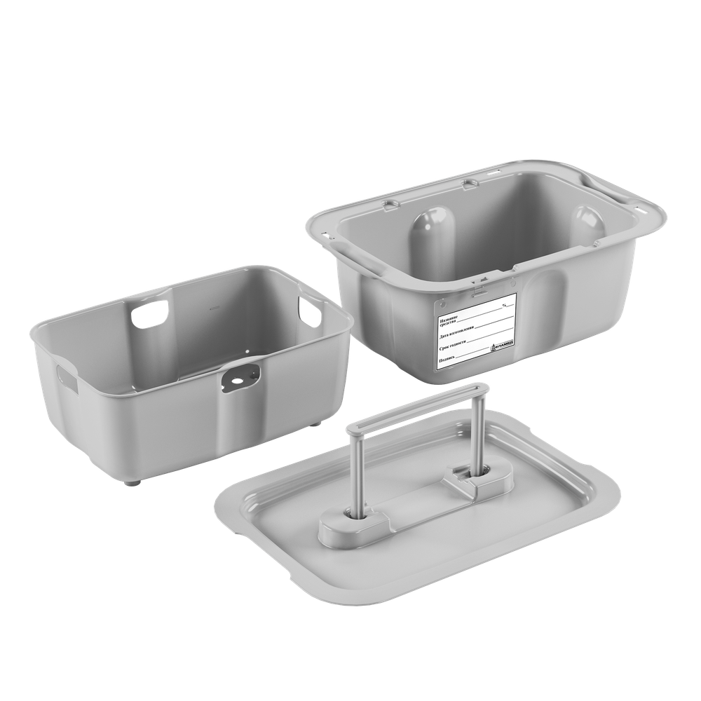 Емкость-контейнер полим. для дезинф. и предстерилиз. обраб. мед.инстр. ЕДПО-3 серый