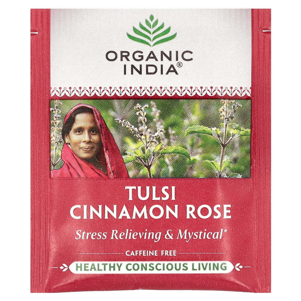 Organic India, Tulsi Tea, роза с корицей, без кофеина, 18 пакетиков для заваривания, 32,4 г (1,14 унции)