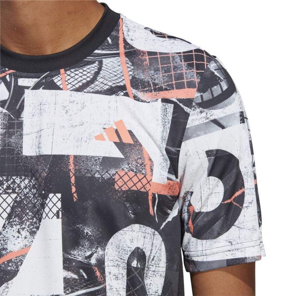 Футболка мужская теннисная Adidas Spring Club Graphic Tee - white/black/corfus