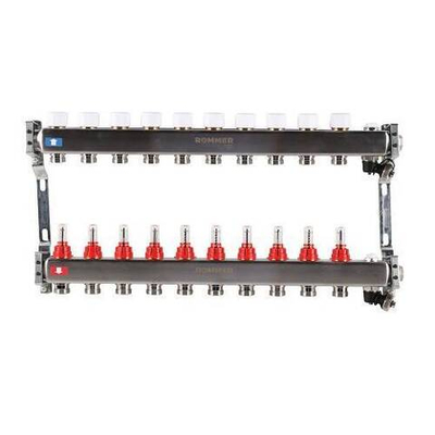 Коллекторная группа для теплого пола ROMMER RMS1201 - 1" на 10 контуров 3/4" EK