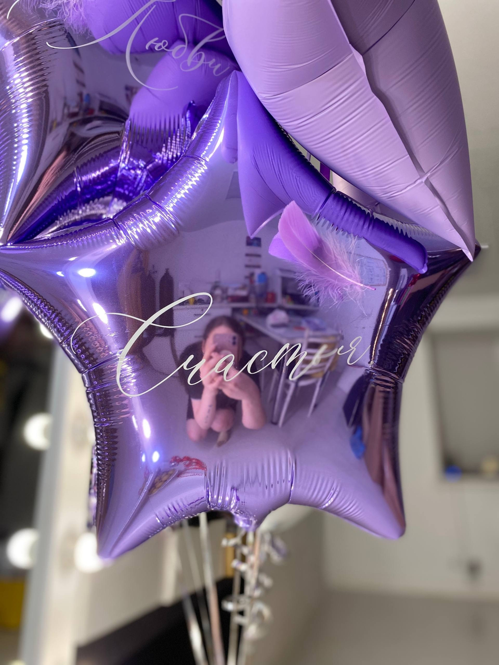 Воздушные гелиевые шары Бант сиреневый/серебро №4449