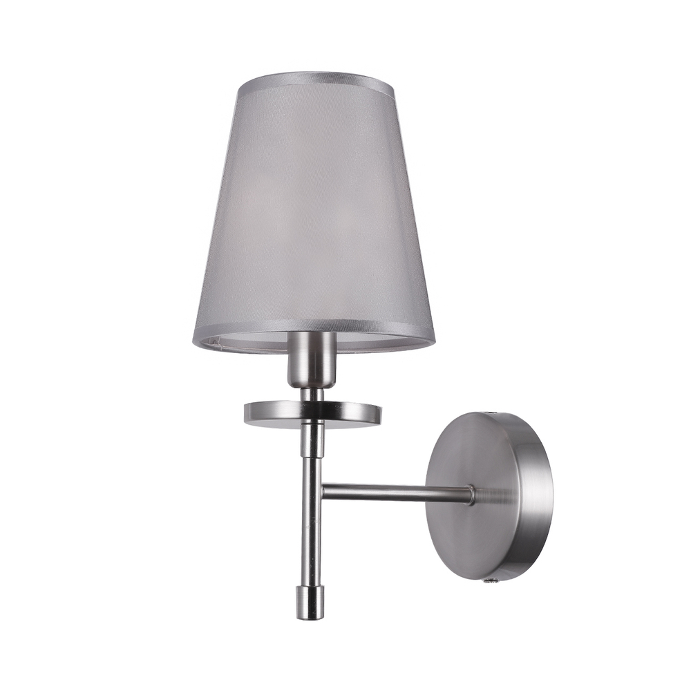 Настенный светильник 1х40Вт E14, металл/ткань, никель/серый плафон