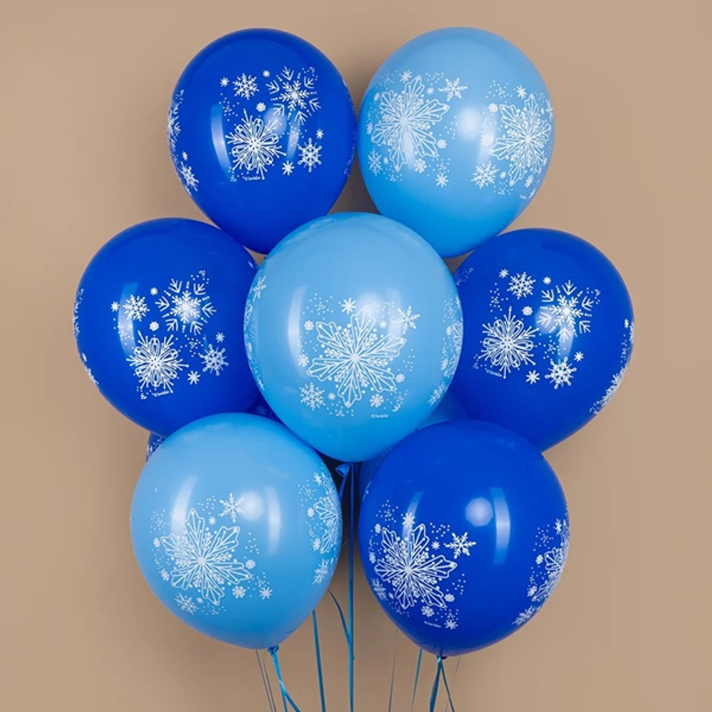 Воздушные шары Снежинки Искринки, Голубой/Синий, пастель 30 см с гелием и обработкой