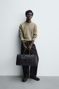 ZARA ДОРОЖНАЯ СУМКА ИЗ КОЖИ, ЧЕРНЫЙ