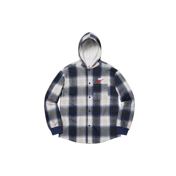 Supreme FW18 x Nike Plaid Hooded Sweatshirt Navy