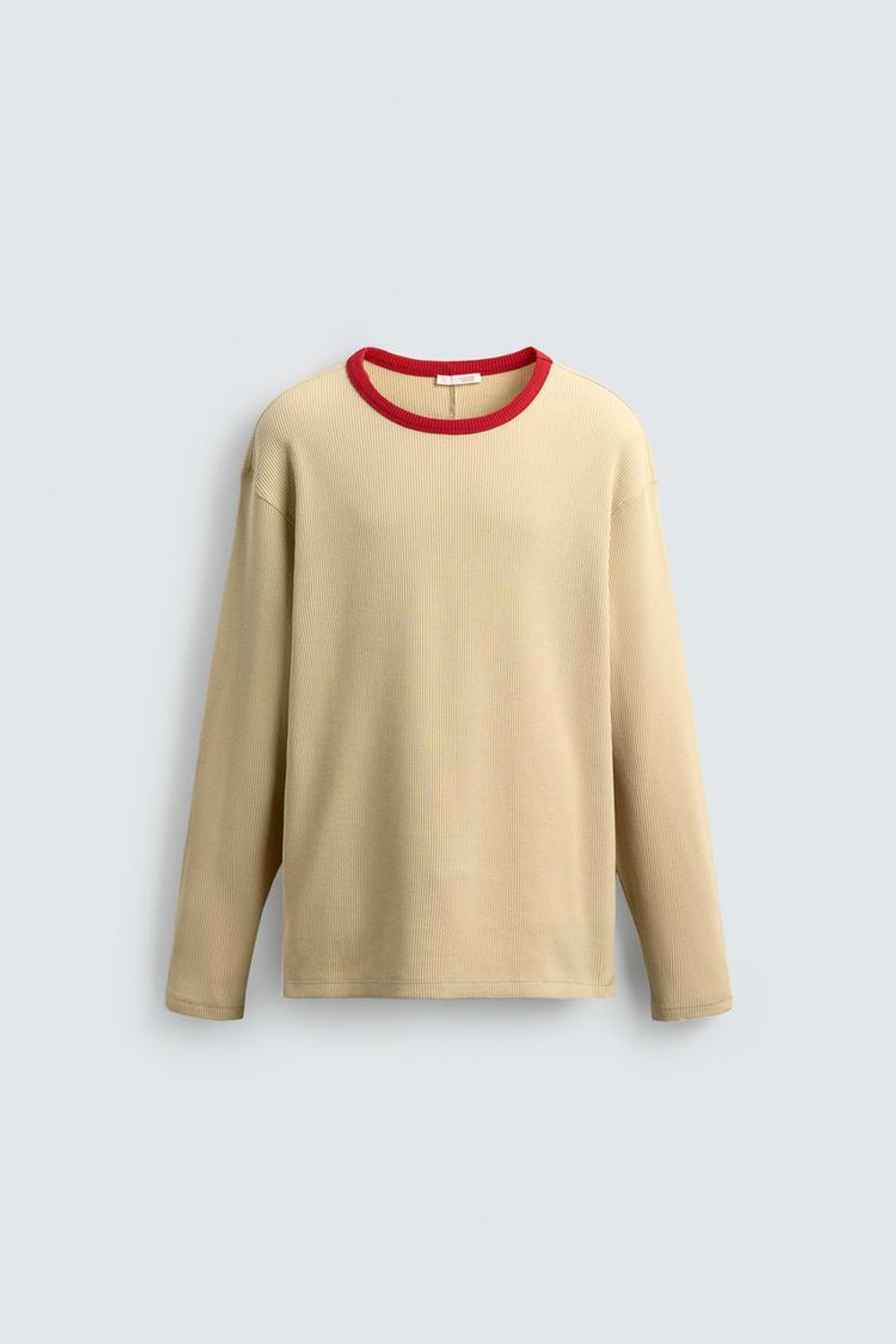 ZARA ФУТБОЛКА ИЗ ВАФЕЛЬНОЙ ТКАНИ С КОНТРАСТНОЙ ОТДЕЛКОЙ, РЫЖЕВАТО-КОРИЧНЕВЫЙ