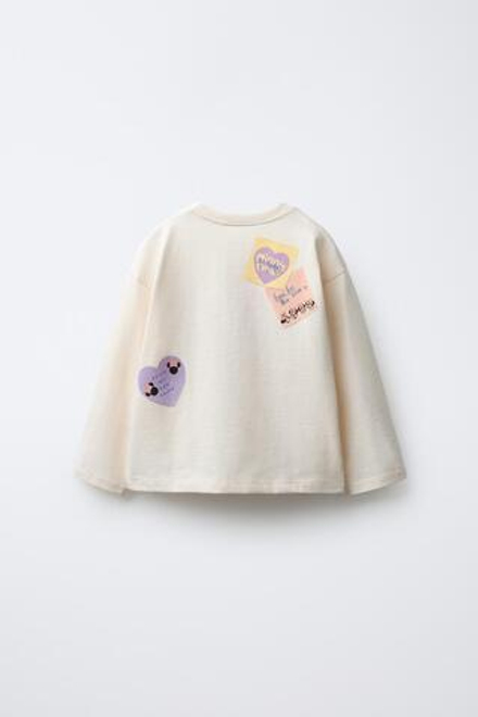 ZARA ЛОНГСЛИВ С НАШИВКАМИ MINNIE MOUSE © DISNEY, ЭКРЮ