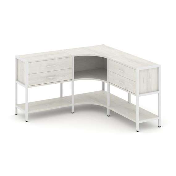 Shelf System Трехсекционный угловой стеллаж двухярусный с ящиками SN.STMU-231 Дуб Наварра/Металл Бел