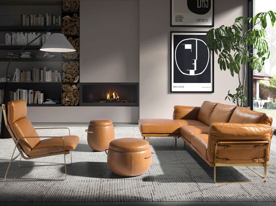 Пуф из кожи цвета Camel 5171