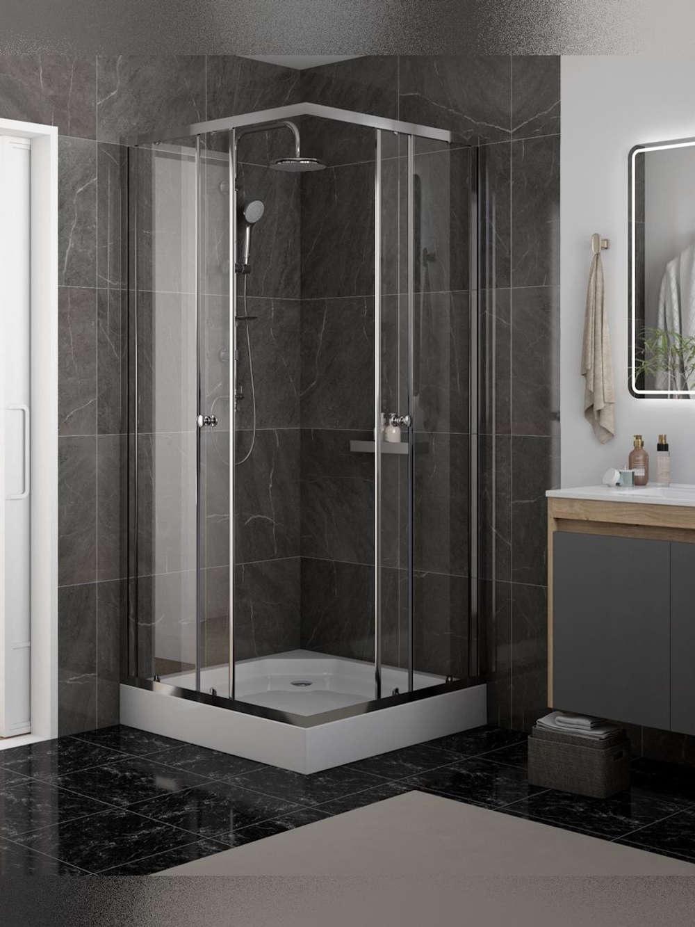 Душевое ограждение DIONRIA (90х90) стекло прозрачное, поддон низкий