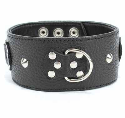 Черный кожаный ошейник с короткими шипами (Цвет: черный)