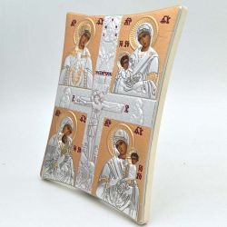 Материнство. Четырехчастная икона Божьей Матери в серебряном окладе.