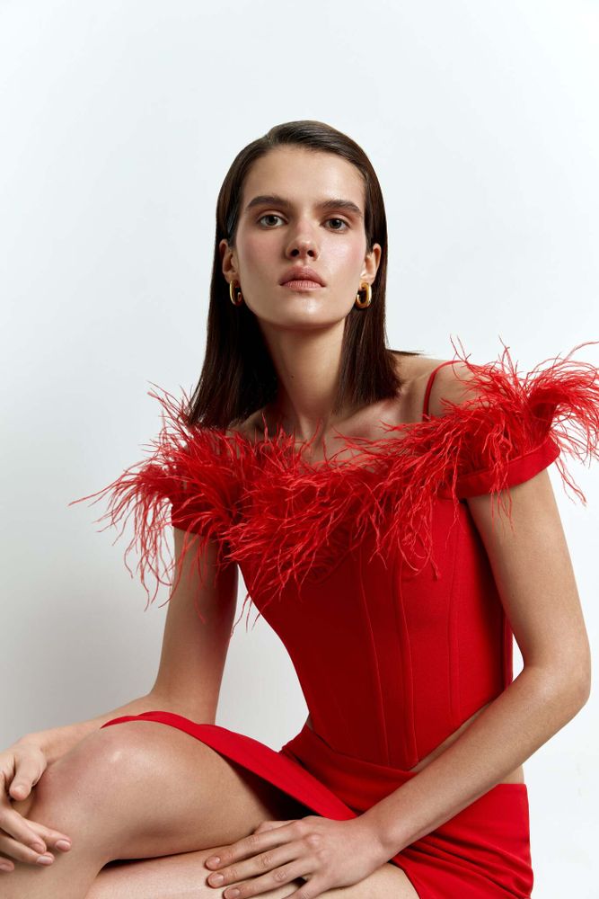 Корсетный топ с перьями