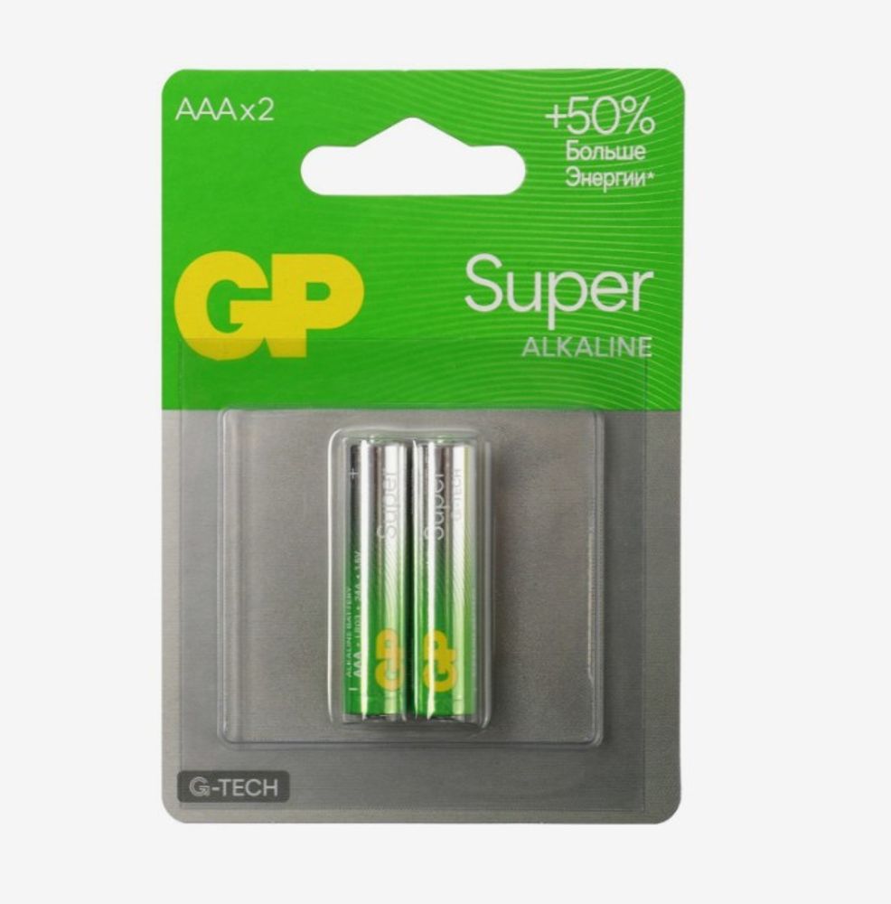 Батарейка алкалиновая GP Super, AAA, LR03-2BL, 1.5В, блистер, 2 шт.