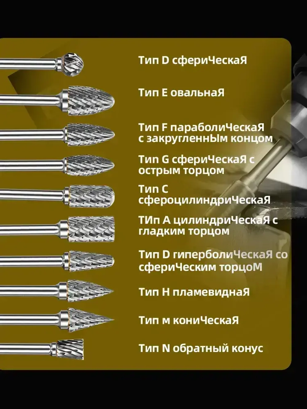 Набор твердосплавных борфреза по металлу 10 шт/ шарошка по металлу для шуруповерта