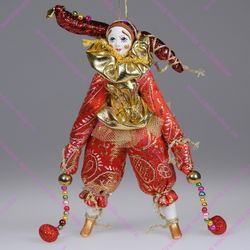 Ёлочная игрушка Клоун парчовый в двурогом колпачке