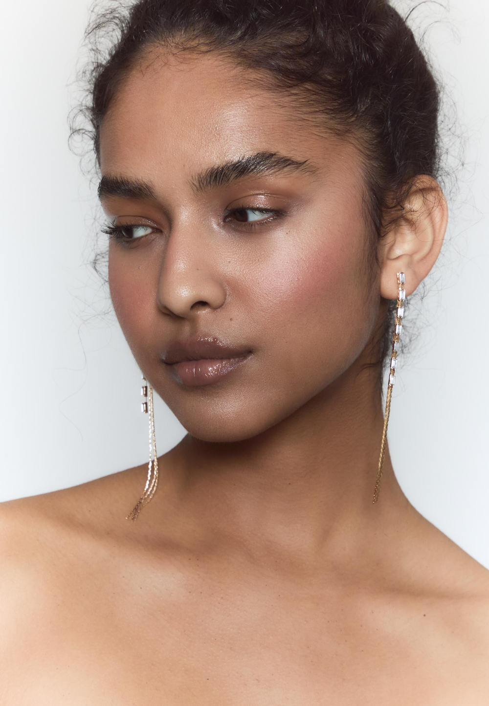 STRADIVARIUS Набор из 2 пар сережек-подвесок со стразами, золотой