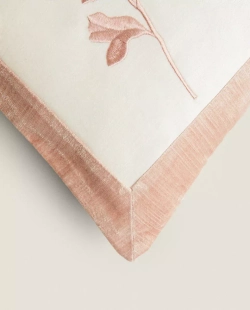 ZARA HOME ХЛОПКОВЫЙ ЧЕХОЛ НА ПОДУШКУ С ЦВЕТОЧНОЙ ВЫШИВКОЙ, ЭКРЮ
