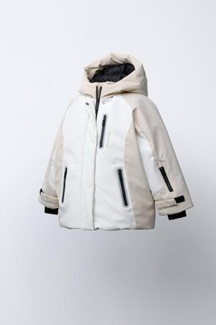 ZARA ВОДОНЕПРОНИЦАЕМАЯ И ВЕТРОЗАЩИТНАЯ КУРТКА С ЦВЕТОВЫМИ БЛОКАМИ, ЭКРЮ