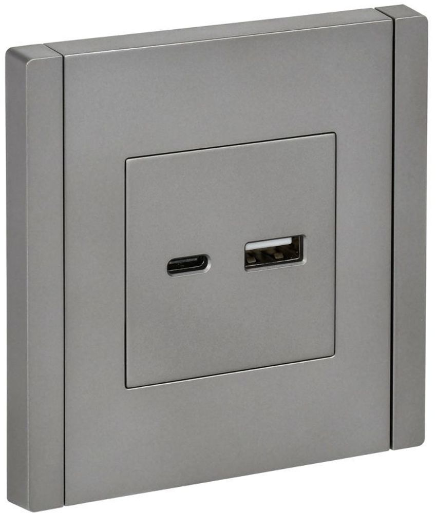 Розетка USB A+C сталь FORTE&amp;PIANO 18Вт FP551 IEK FP-U22-018-K46