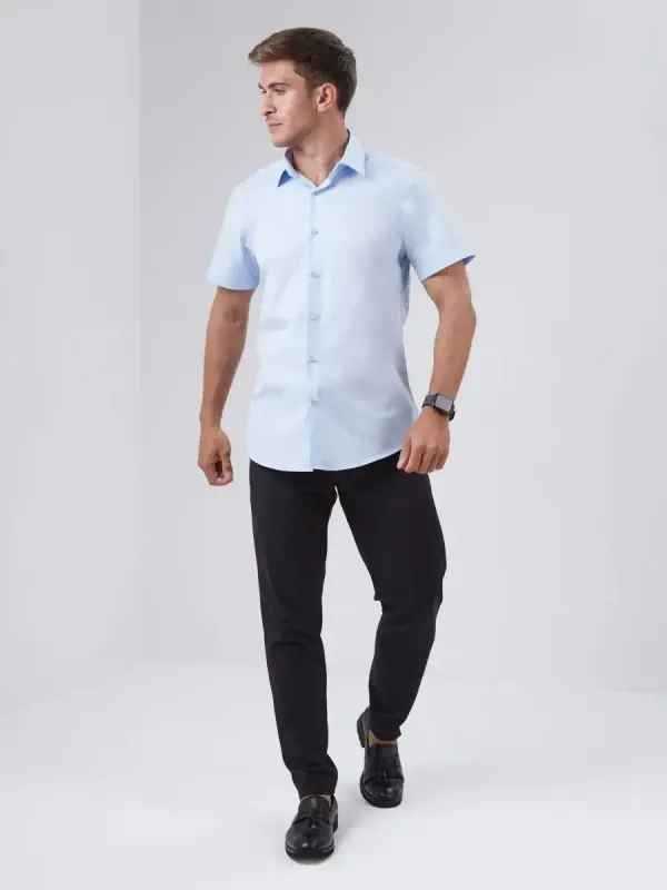 Рубашка приталенная SLIM FIT с коротким рукавом, голубая