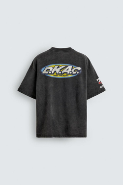 ZARA ФУТБОЛКА С ГРАФИЧЕСКИМИ ЛОГОТИПАМИ, ТЕМНЫЙ АНТРАЦИТ