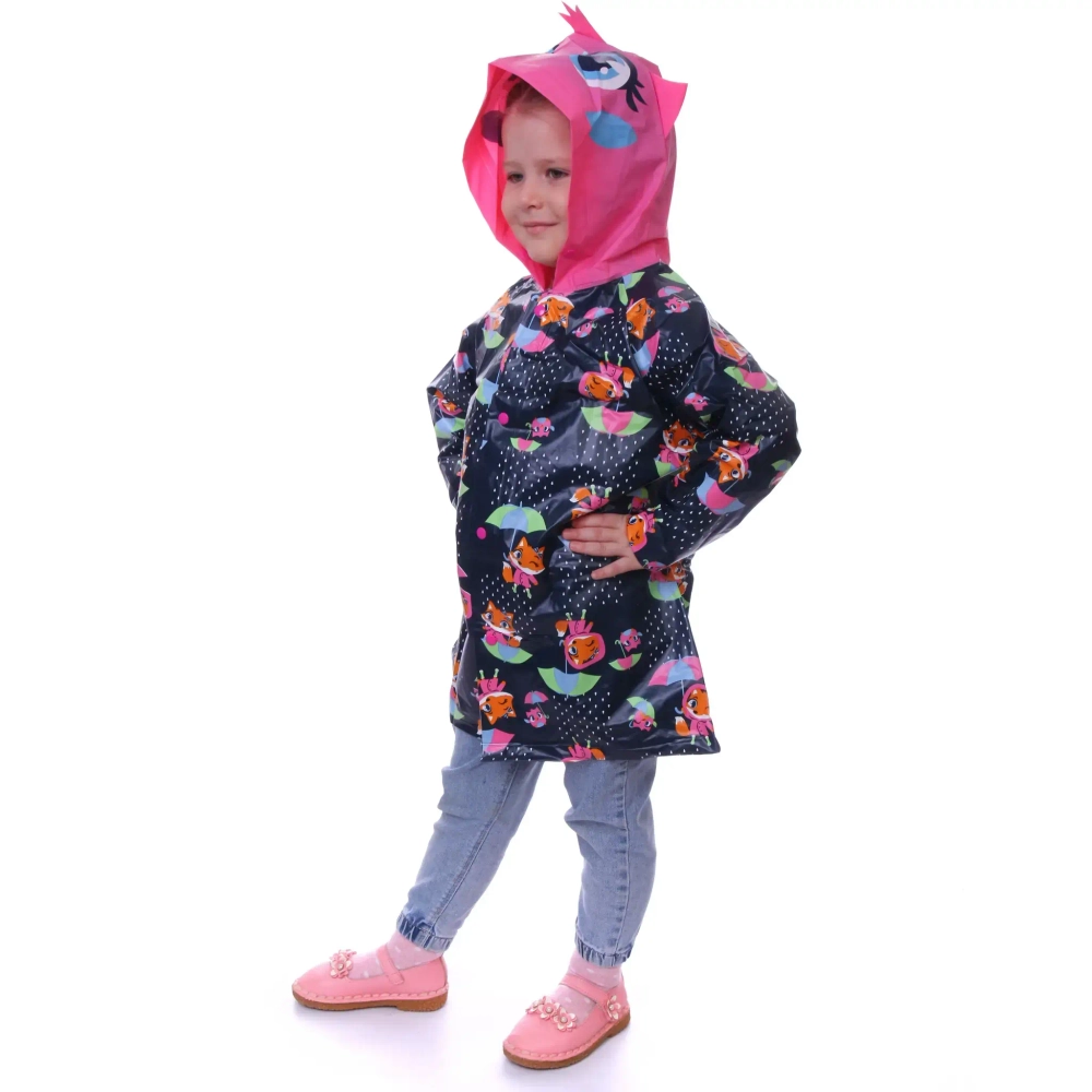 Дождевик-плащ детский «Волшебные звери-Лисичка» с капюшоном, на кнопках, размер L(66*44см) ДоброСад