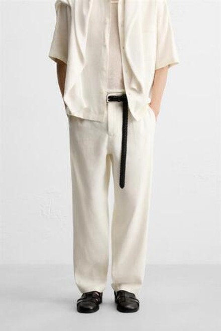 ZARA БРЮКИ ИЗ ВИСКОЗЫ И ДЖУТА, БЕЛЫЙ