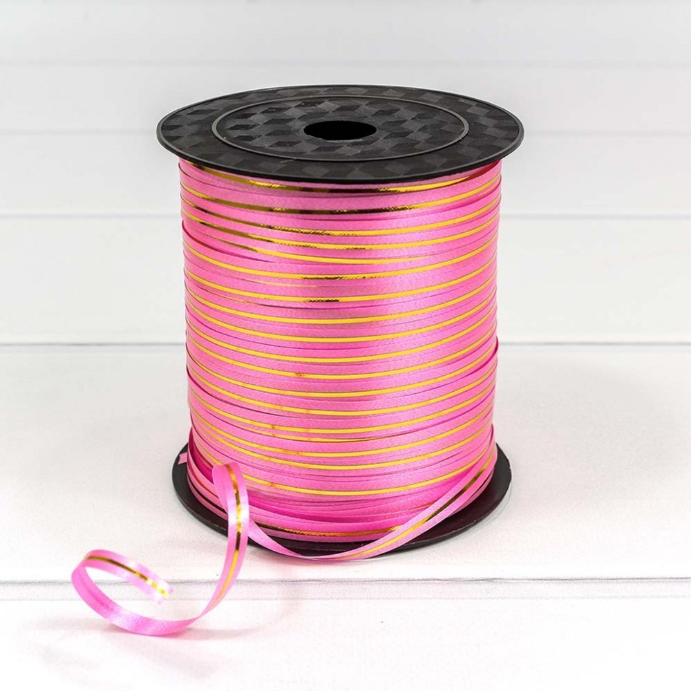 Лента Полипропилен 0,5см х 274м бобина с золотой полосой (Розовый)