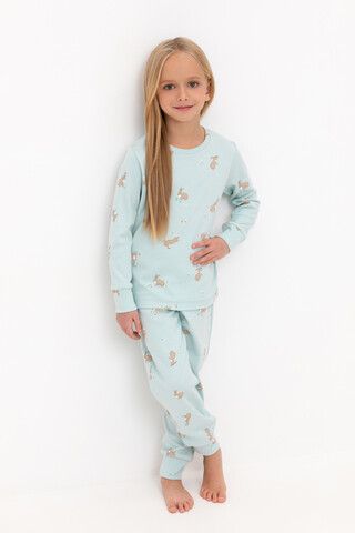 пижама  для девочки  К 1552/голубой опал,кролики и цветы