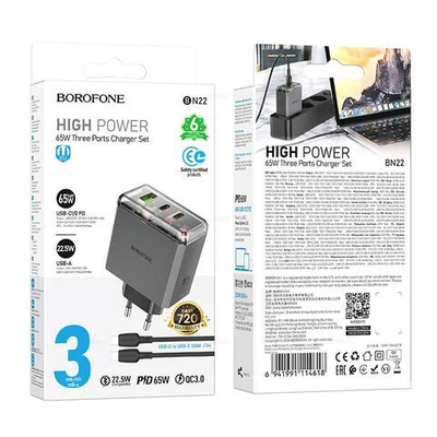 Зарядное устройство на Type-C PD65W Borofone BN22 (2C1A) (metal gray)