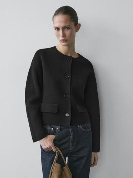 Massimo Dutti Вязаный кардиган из хлопка, черный