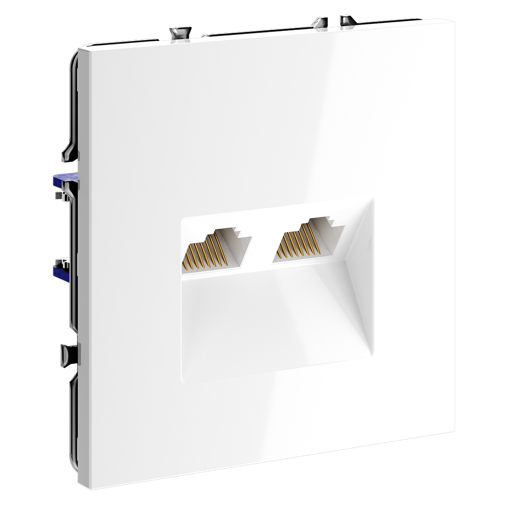 Розетка компьютерная встраиваемая VOLTUM S70 двойная RJ45+RJ45 кат.6, (белый глянцевый)