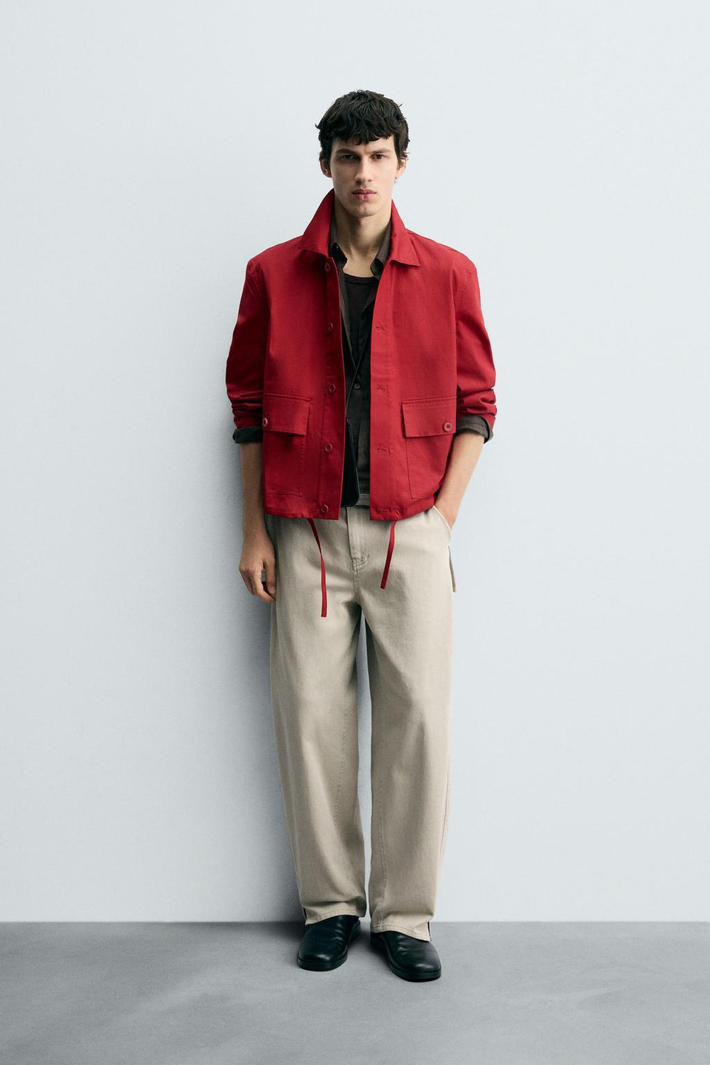 ZARA КУРТКА-РУБАШКА ИЗ ХЛОПКА С УЗОРОМ «В ЕЛОЧКУ», КРАСНЫЙ