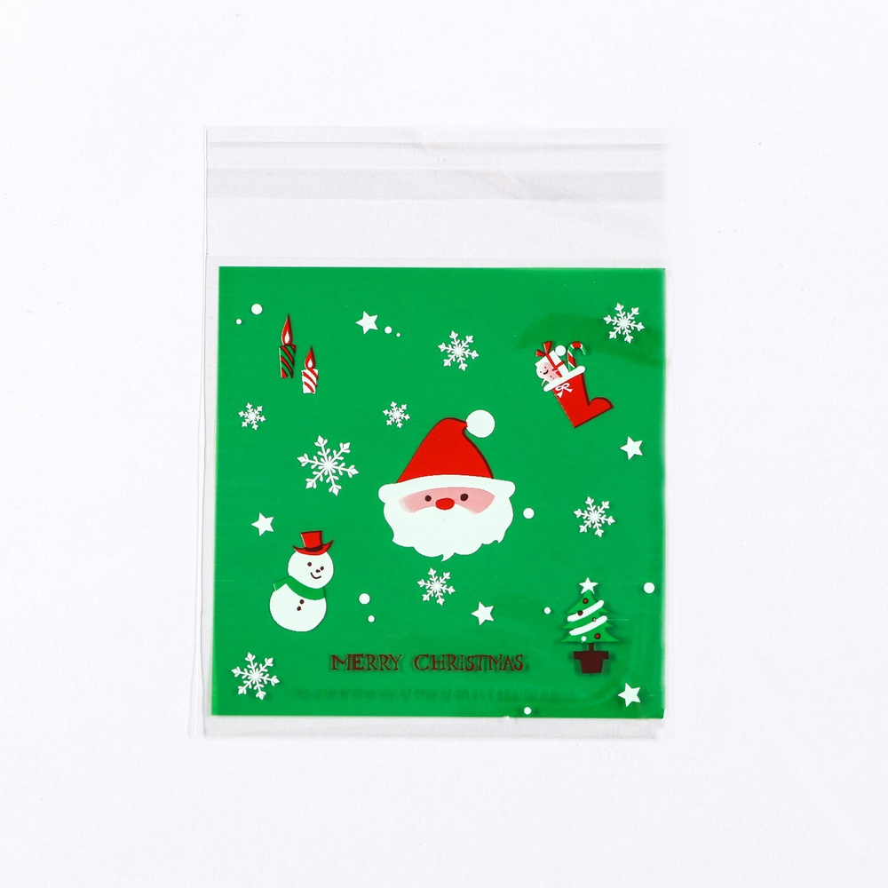 Пакет БОПП с липкой лентой, "Счастливого Рождества", 10 х 10+3см, 10 шт