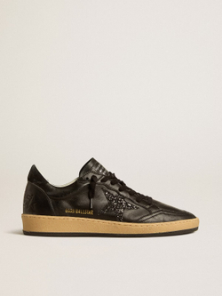 Ball Star Donna in nappa nera con stella in glitter neri e talloncino in suede