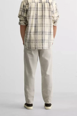 ZARA БРЮКИ ИЗ ХЛОПКА И ЛЬНА, СВЕТЛО-СЕРЫЙ