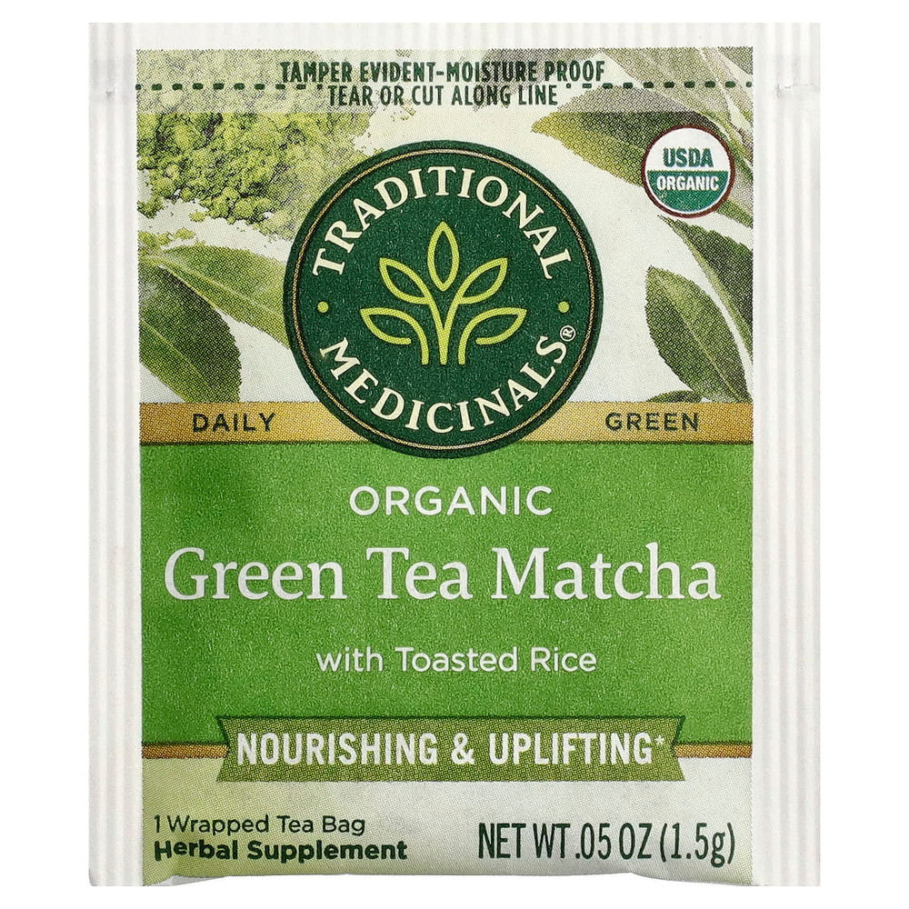 Traditional Medicinals, органический зеленый чай матча с обжаренным рисом, 16 упакованных чайных пакетиков, 24 г (0,85 унции)