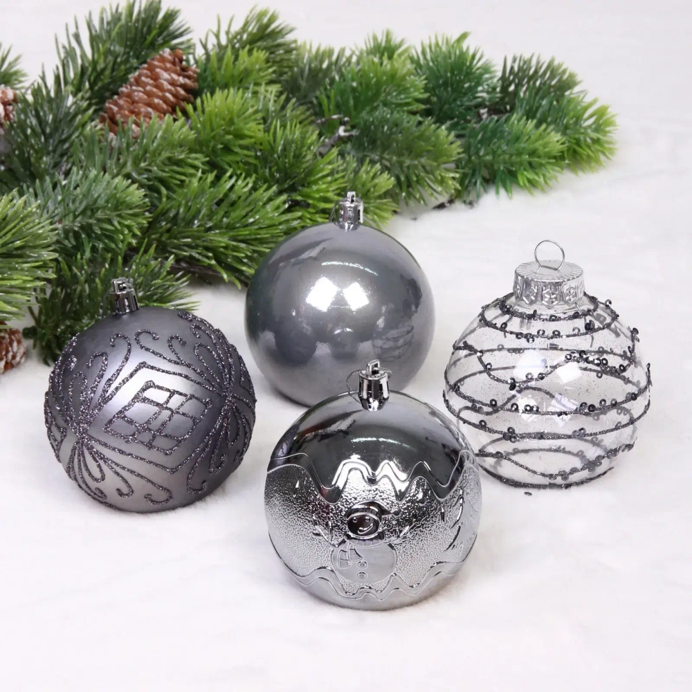 Новогодние шары «Волшебство ночи» 8 см (набор 12 шт), Графит