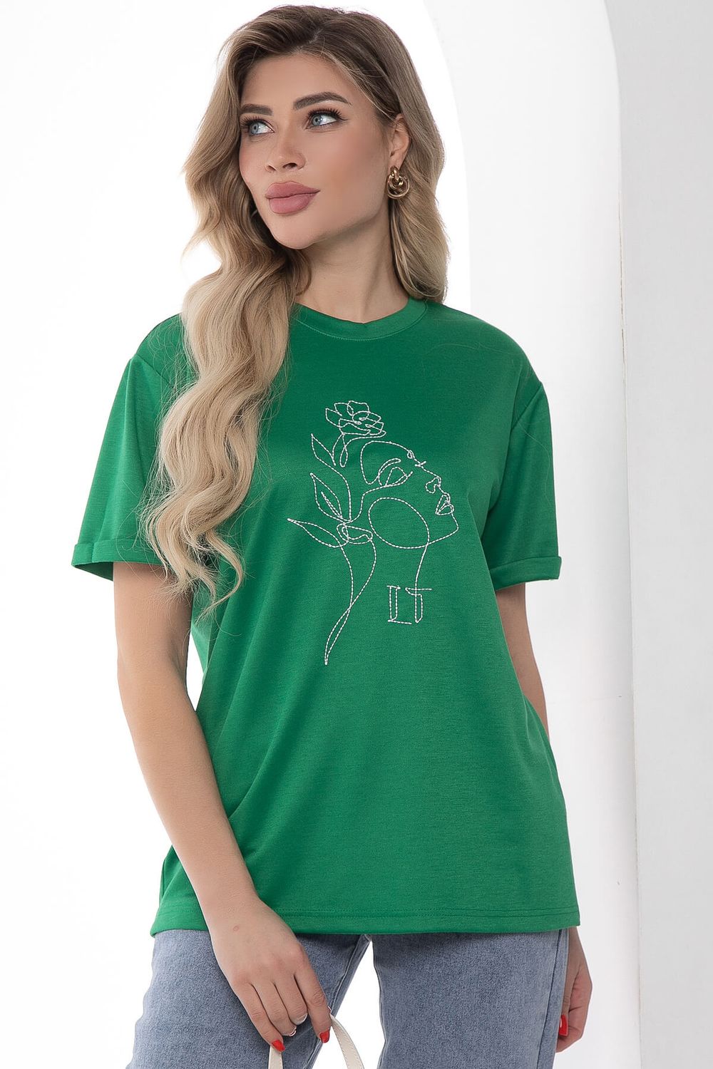 Футболка с вышивкой зеленая Б10058 LT Collection