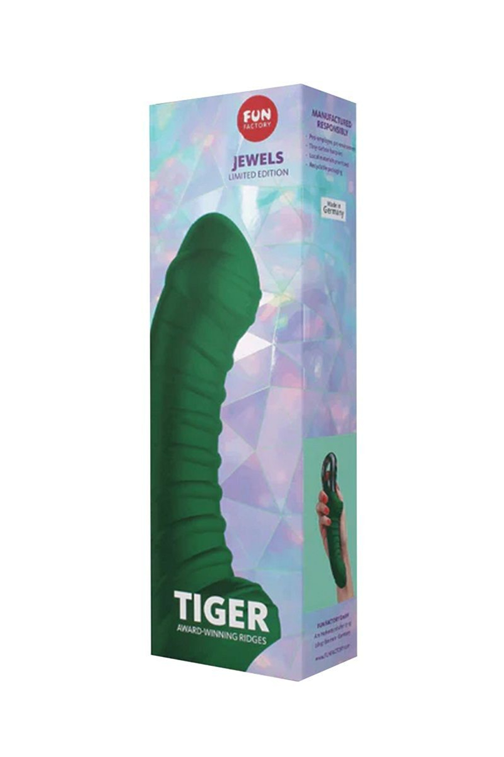 Зеленый вибратор с рёбрышками Tiger - 23 см. (Цвет: зеленый)