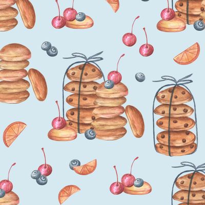 Печенье и ягоды на голубом / Cookies and berries on blue