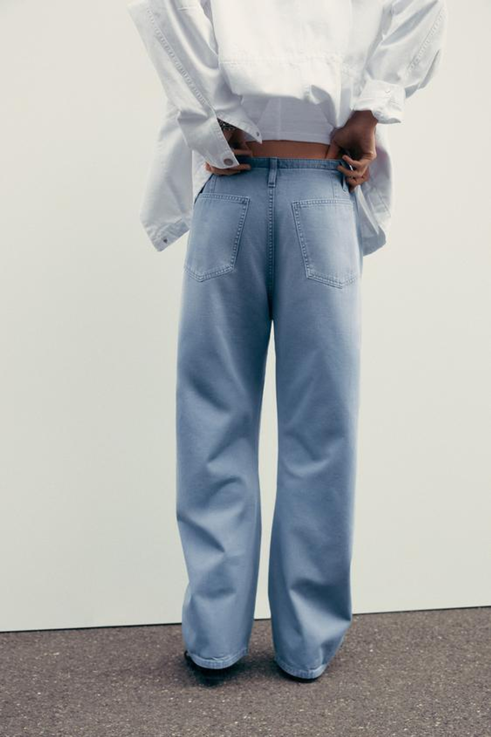 ZARA БРЮКИ ЧИНОС С ПОЯСОМ, ГОЛУБОЙ