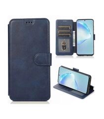 Чехол книжка для Samsung Galaxy A03 Core кожаный синий с магнитной застежкой / магнитным замком / флипом