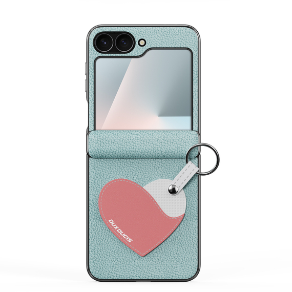 Чехол синего цвета (Love Edition - Cyan Blue) из искусственной кожи от Dux Ducis для Samsung Flip 7 FE (W25 Flip) и Flip 6, серия Luvy Series Case