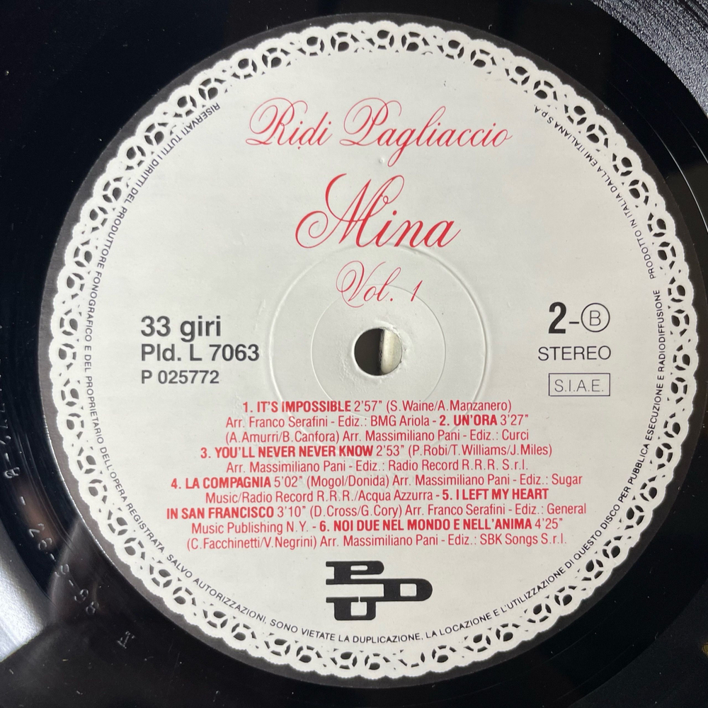 Винтажная виниловая пластинка LP Mina Ridi Pagliaccio (Италия 1988)