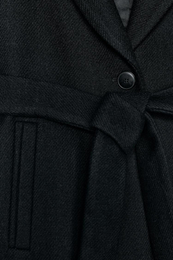 ZARA ПАЛЬТО ИЗ ШЕРСТИ С ЛАЦКАНАМИ ИЗ ИСКУССТВЕННОГО МЕХА И ПОЯСОМ, ЧЕРНЫЙ