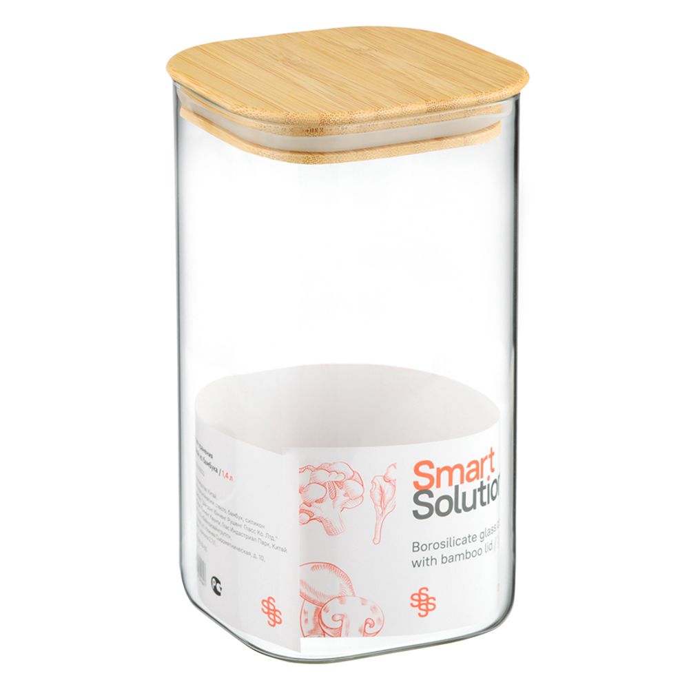 Банка для хранения Smart Solutions с крышкой из бамбука, 1400 мл