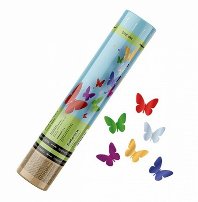 CM007 Пневмохлопушка "Бабочки " (прямоугольные конфетти и бабочки) (30 см.) (1 штука)